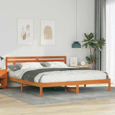 vidaXL Bed Frame with Headboard Brown Pine wood