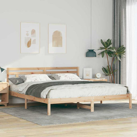 vidaXL Bed Frame with Headboard Brown Pine wood