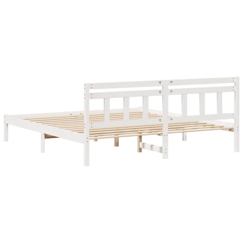 vidaXL Bed Frame with Headboard White Solid pine wood