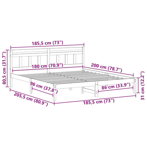 vidaXL Bed Frame with Headboard White Solid pine wood