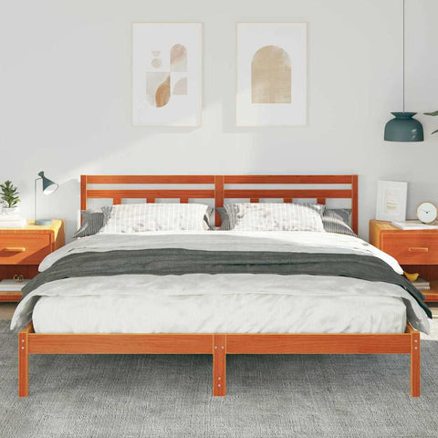 vidaXL Bed Frame with Headboard Brown Pine wood