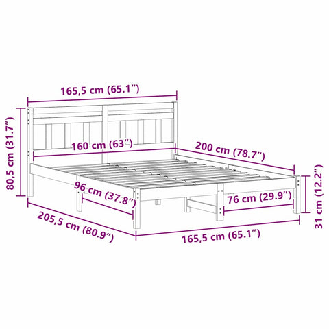 vidaXL Bed Frame with Headboard White Solid pine wood