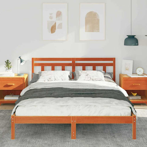vidaXL Bed Frame with Headboard Brown Pine wood
