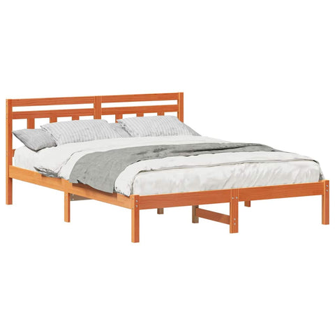 vidaXL Bed Frame with Headboard Brown Pine wood