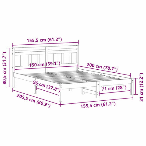 vidaXL Bed Frame with Headboard Brown Pine wood