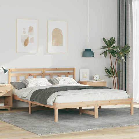 vidaXL Bed Frame with Headboard Brown Solid pine wood