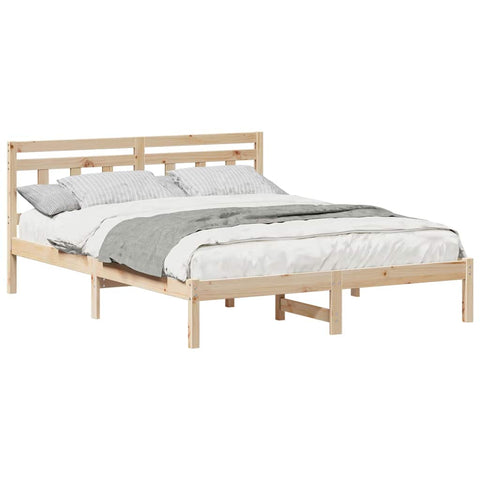 vidaXL Bed Frame with Headboard Brown Solid pine wood
