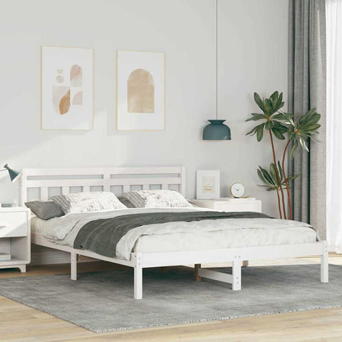 vidaXL Bed Frame with Headboard White Solid pine wood