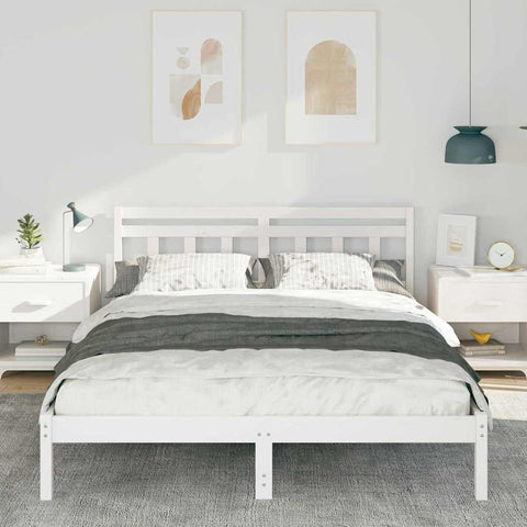 vidaXL Bed Frame with Headboard White Solid pine wood