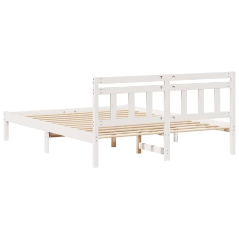 vidaXL Bed Frame with Headboard White Solid pine wood
