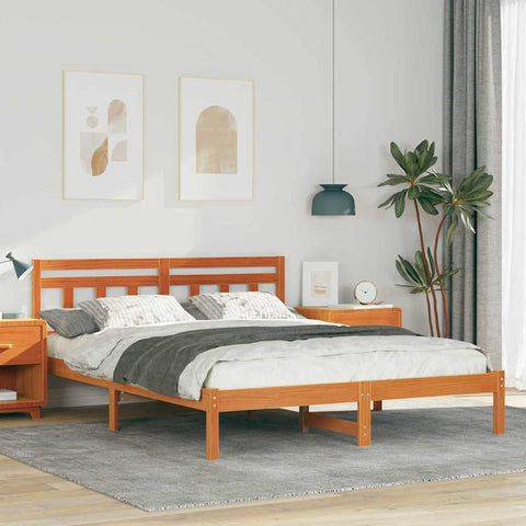 vidaXL Bed Frame with Headboard Brown Pine wood