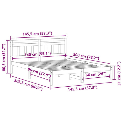 vidaXL Bed Frame with Headboard Brown Pine wood