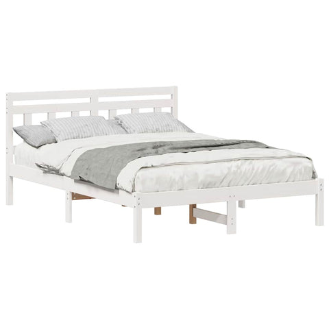 vidaXL Bed Frame with Headboard White Solid pine wood
