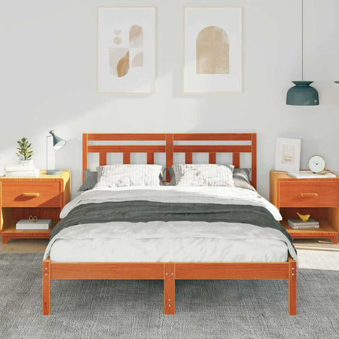 vidaXL Bed Frame with Headboard Brown Solid pine wood