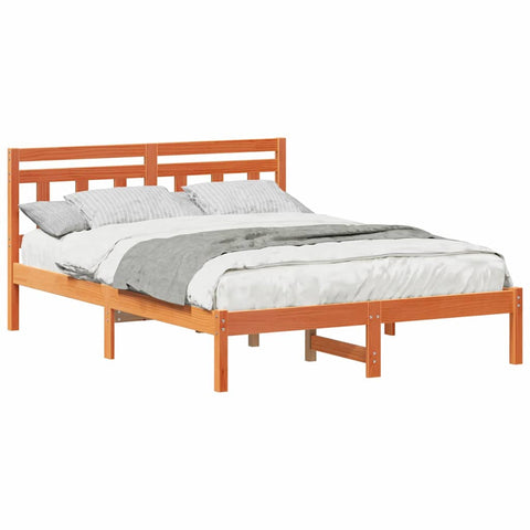 vidaXL Bed Frame with Headboard Brown Solid pine wood