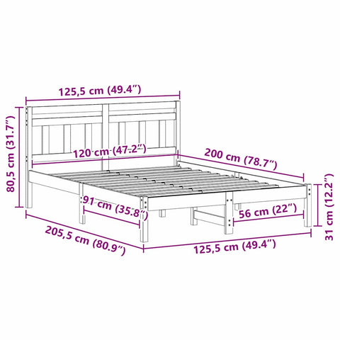 vidaXL Bed Frame with Headboard Brown Solid pine wood