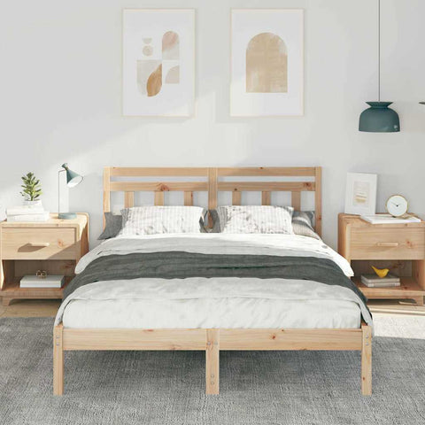 vidaXL Bed Frame with Headboard Brown Pine wood