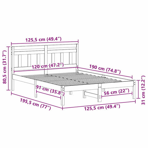 vidaXL Bed Frame with Headboard Brown Pine wood