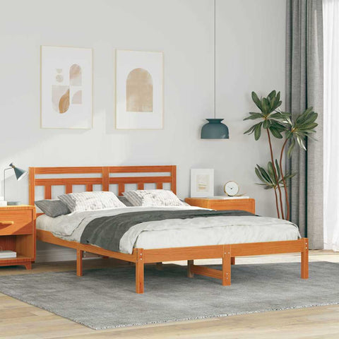 vidaXL Bed Frame with Headboard Brown Solid pine wood