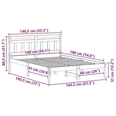 vidaXL Bed Frame with Headboard Brown Solid pine wood