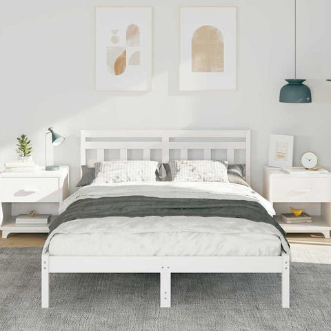 vidaXL Bed Frame White Solid pine wood
