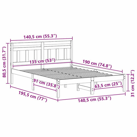 vidaXL Bed Frame Brown Solid pine wood