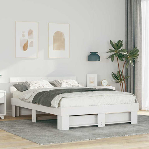 vidaXL Bed Frame with Headboard White 160 x 200 cm Solid pine wood