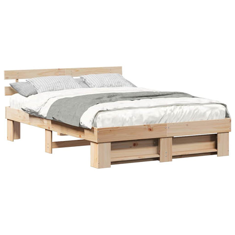 vidaXL Bed Frame with Headboard Brown 150 x 200 cm Solid pine wood