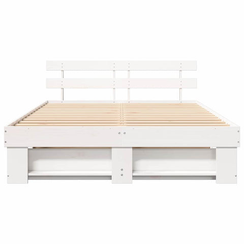 vidaXL Bed Frame with Headboard White 150 x 200 cm Solid pine wood