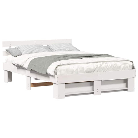 vidaXL Bed Frame with Headboard White 150 x 200 cm Solid pine wood