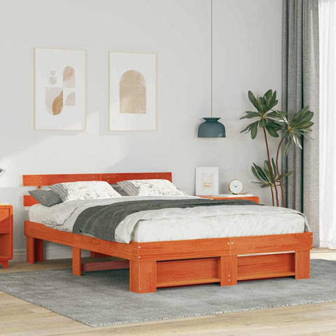 vidaXL Bed Frame with Headboard Wax brown 150 x 200 cm Solid pine wood
