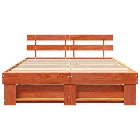 vidaXL Bed Frame with Headboard Wax brown 150 x 200 cm Solid pine wood