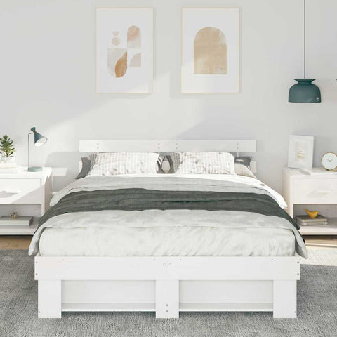 vidaXL Bed Frame with Headboard White 140 x 200 cm Solid pine wood