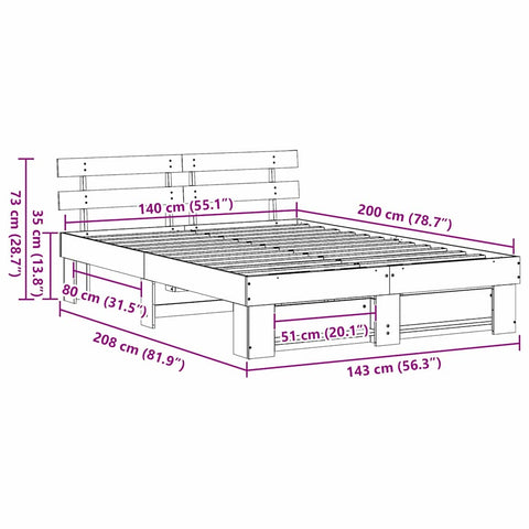 vidaXL Bed Frame with Headboard White 140 x 200 cm Solid pine wood