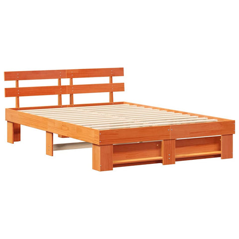 vidaXL Bed Frame with Headboard Wax brown 140 x 200 cm Solid pine wood