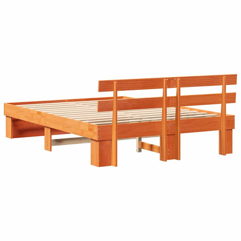 vidaXL Bed Frame with Headboard Wax brown 140 x 200 cm Solid pine wood