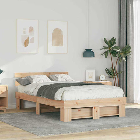 vidaXL Bed Frame with Headboard Brown 120 x 200 cm Solid pine wood