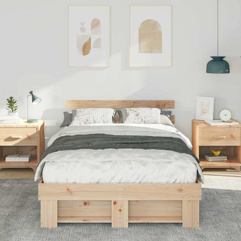 vidaXL Bed Frame with Headboard Brown 140 x 190 cm Solid pine wood