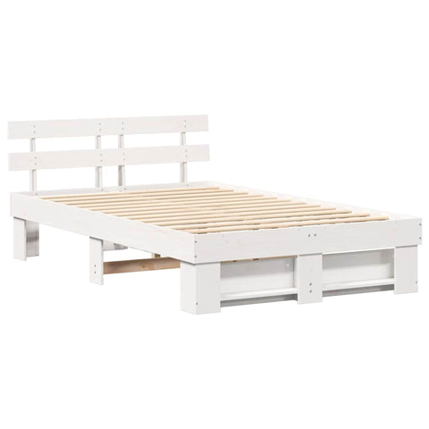 vidaXL Bed Frame with Headboard White 140 x 190 cm Solid pine wood