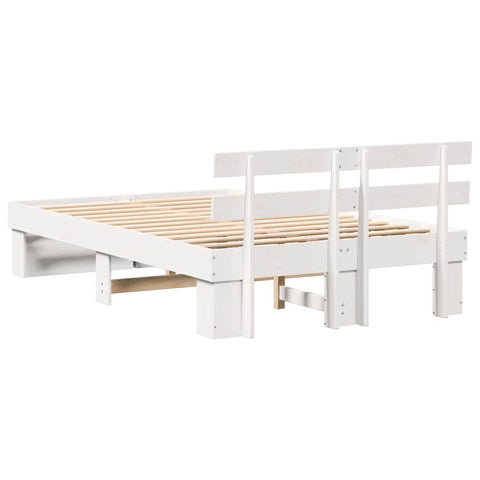 vidaXL Bed Frame with Headboard White 140 x 190 cm Solid pine wood