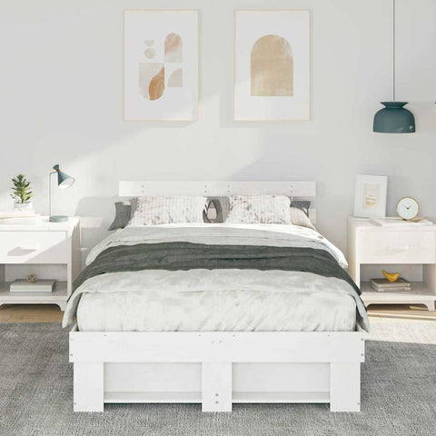 vidaXL Bed Frame with Headboard White 135 x 190 cm Solid pine wood