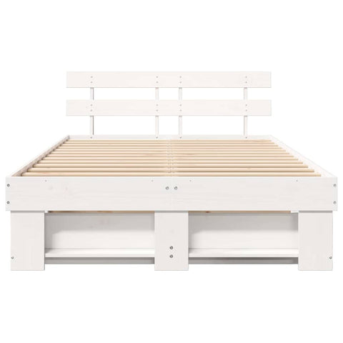 vidaXL Bed Frame with Headboard White 135 x 190 cm Solid pine wood