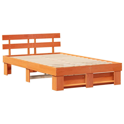 vidaXL Bed Frame with Headboard Wax brown 135 x 190 cm Solid pine wood