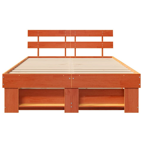 vidaXL Bed Frame with Headboard Wax brown 135 x 190 cm Solid pine wood
