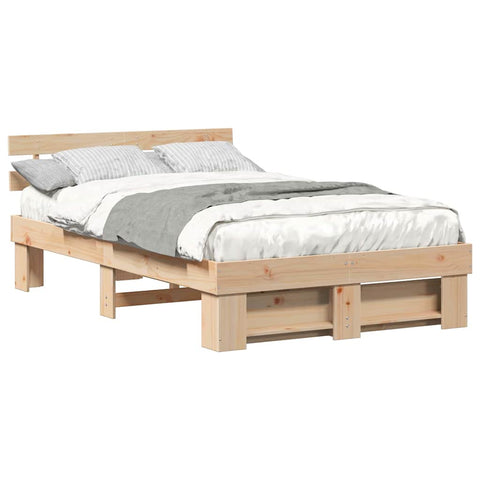vidaXL Bed Frame with Headboard Brown 120 x 190 cm Solid pine wood