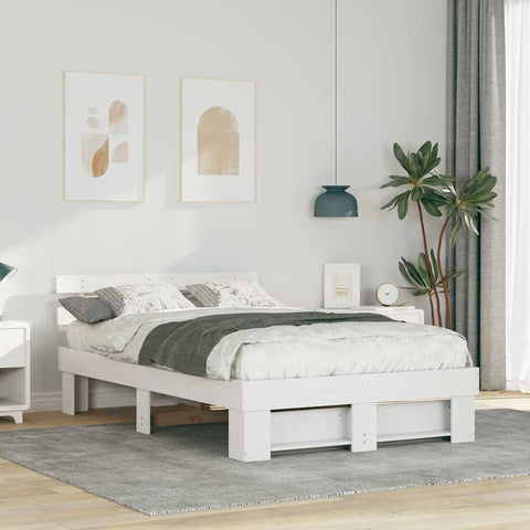 vidaXL Bed Frame with Headboard White 120 x 190 cm Solid pine wood