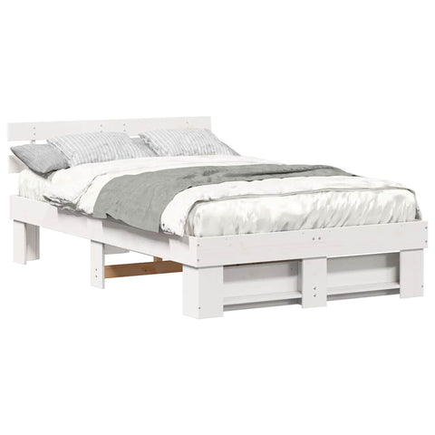vidaXL Bed Frame with Headboard White 120 x 190 cm Solid pine wood