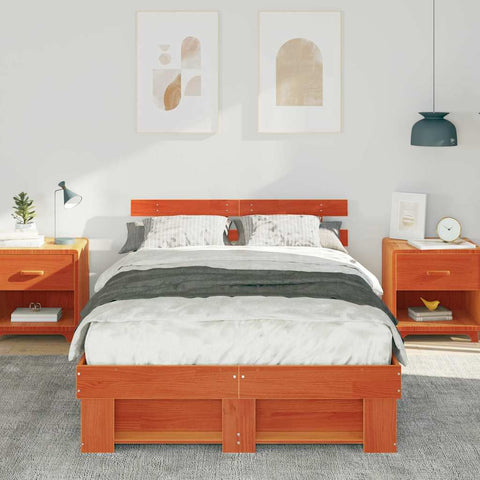 vidaXL Bed Frame with Headboard Wax brown 120 x 190 cm Solid pine wood