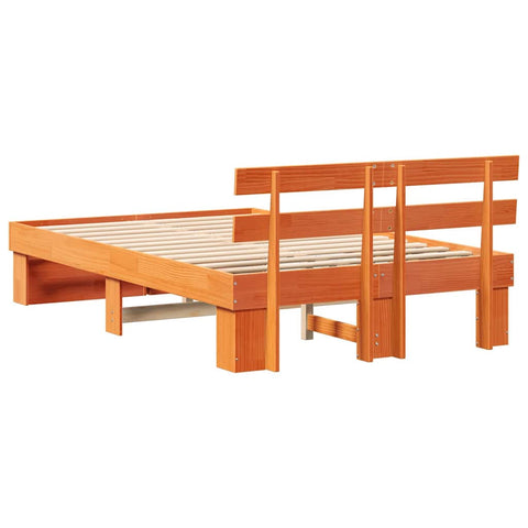 vidaXL Bed Frame with Headboard Wax brown 120 x 190 cm Solid pine wood