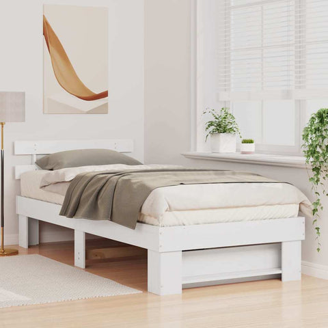 vidaXL Bed Frame with Headboard White 100 x 200 cm Solid pine wood